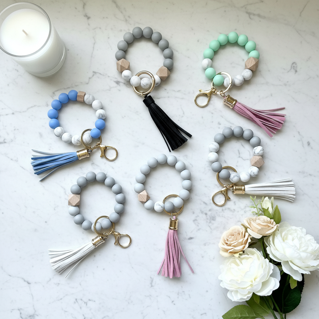 Beaded Wristlets Keychains & Flower Keychains