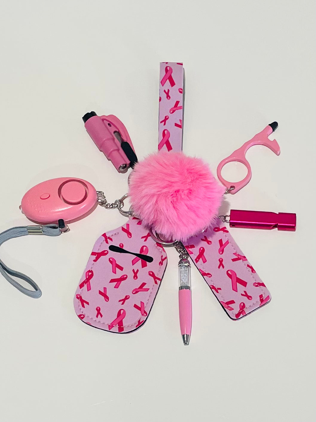 Breast Cancer Pink Ribbon Safety Keychain