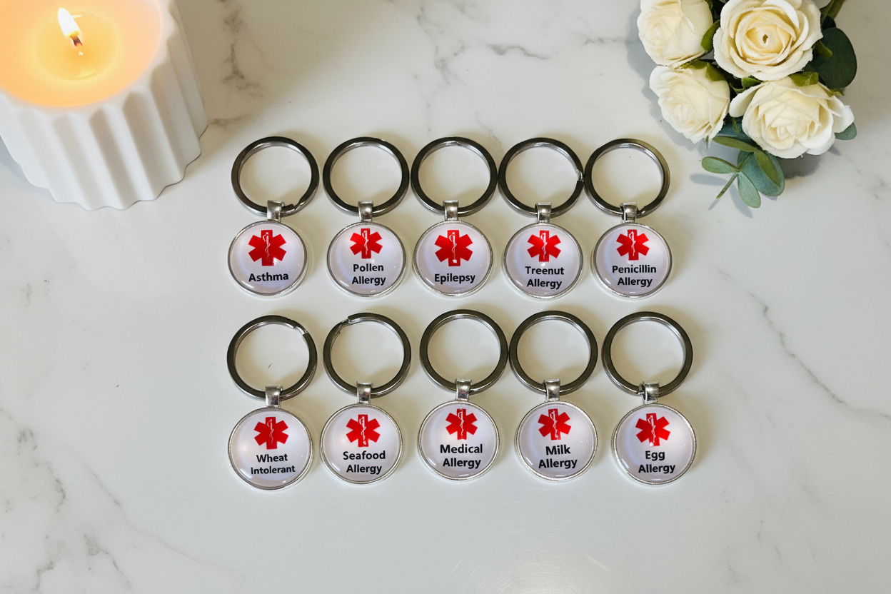 Allergy Keyrings - Marble Flat Lay