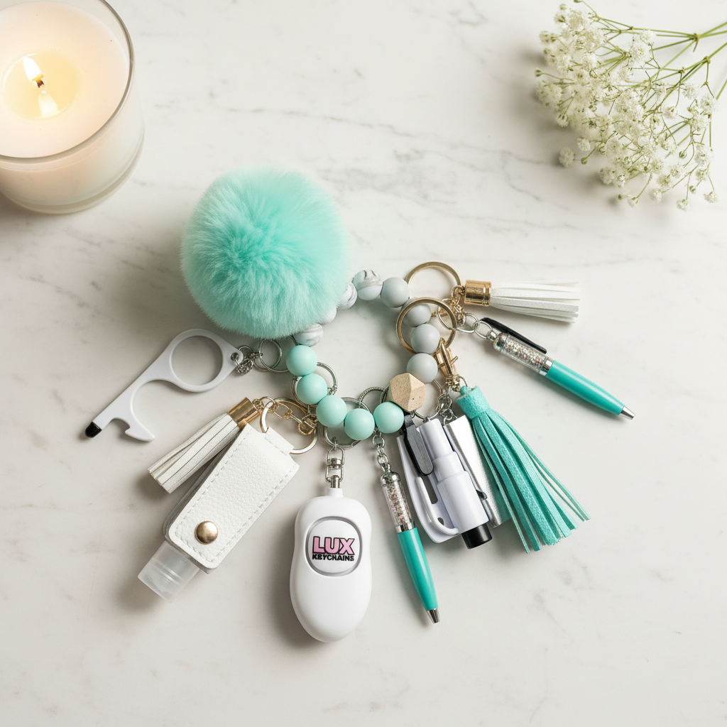 Aqua Ombre Safety Keychain - Marble Flat Lay