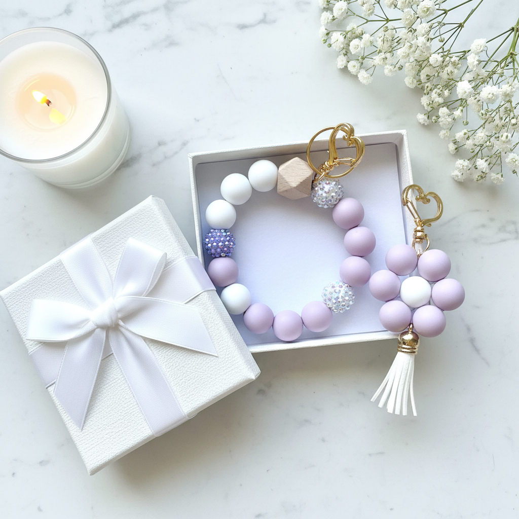 Beaded Wristlet & Flower Keychain - Gift Presentation Shot