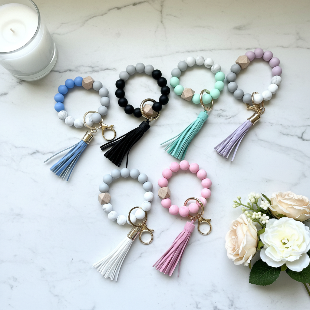 Beaded Wristlets - Marble Flat Lay with Correct Colours
