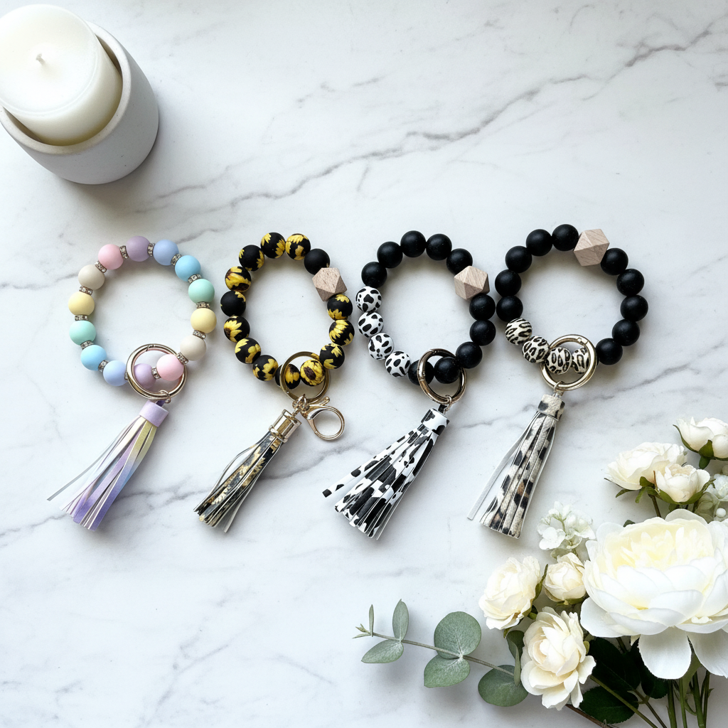 Beaded Wristlets Second Image - Marble Flat Lay