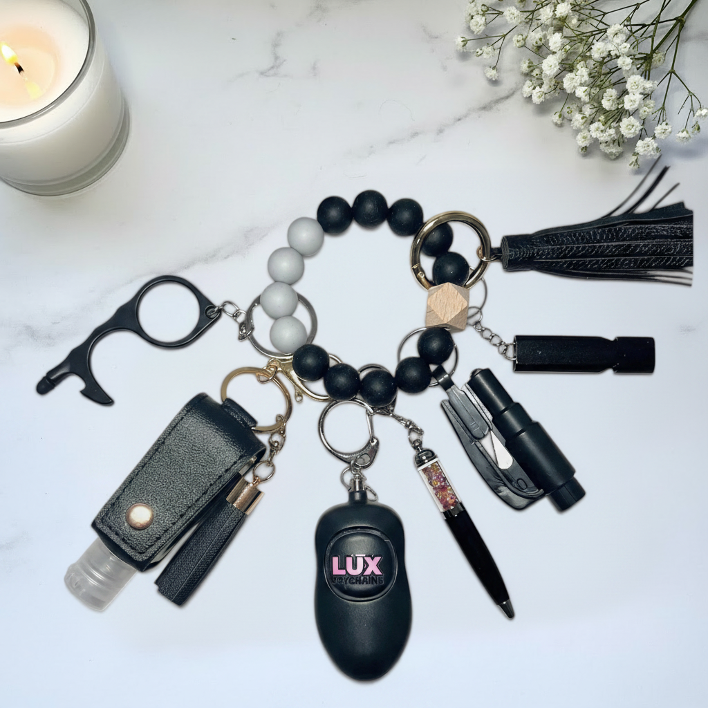 Black Ombre Safety Keychain - Marble Flat Lay