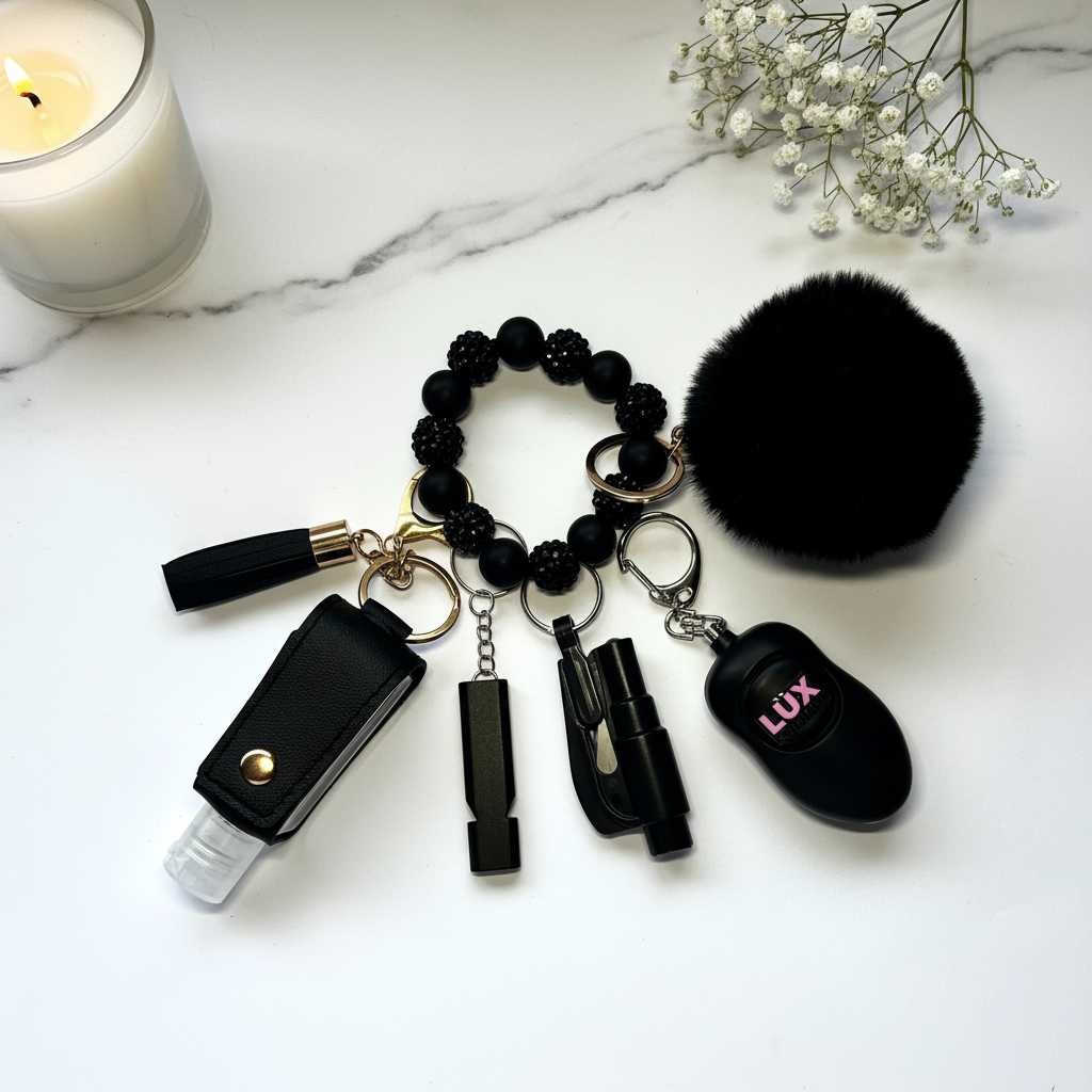 Black Onix Safety Keychain - Marble Flat Lay