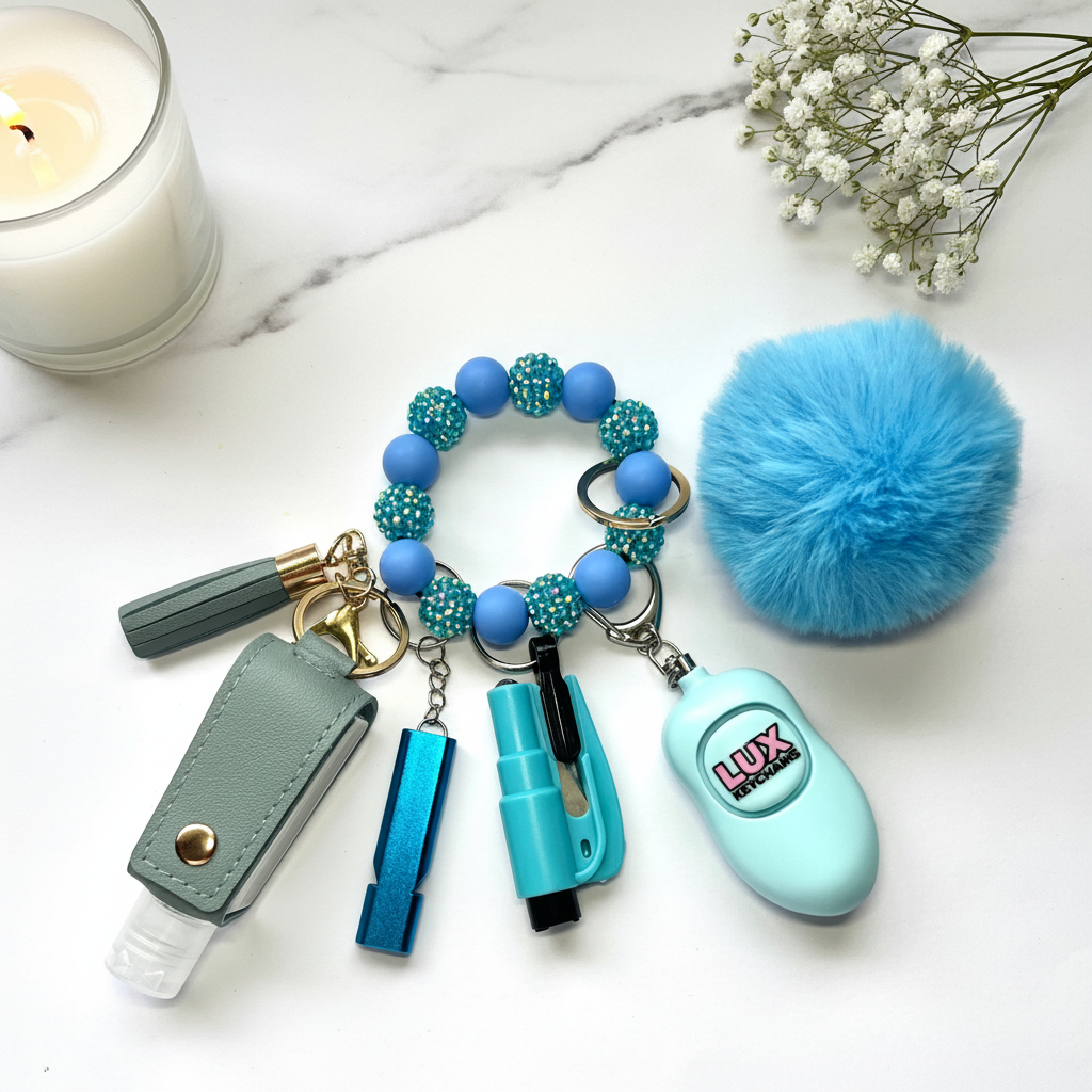 Blue Ice Safety Keychain - Marble Flat Lay