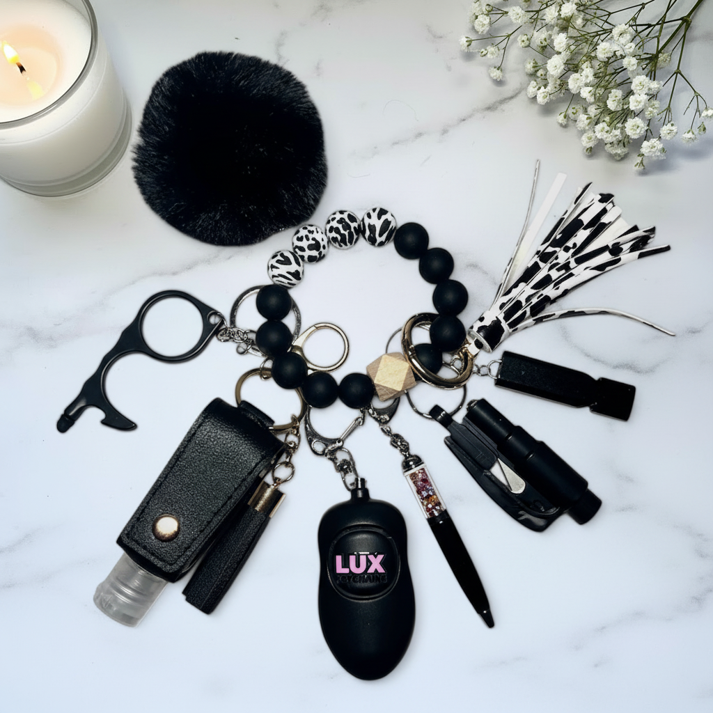 Cheeky Cow Safety Keychain - Marble Flat Lay