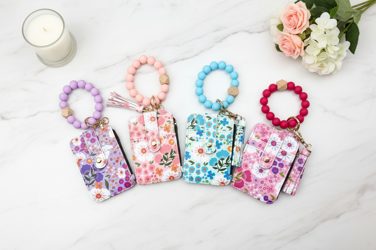 Floral Coin Purses - Marble Flat Lay