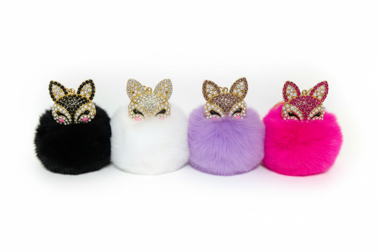 Fox Bling Pom Pom - White Background