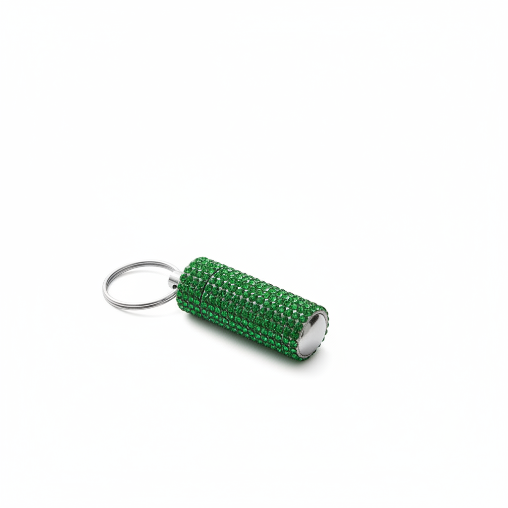 Green pill bottle on studio white