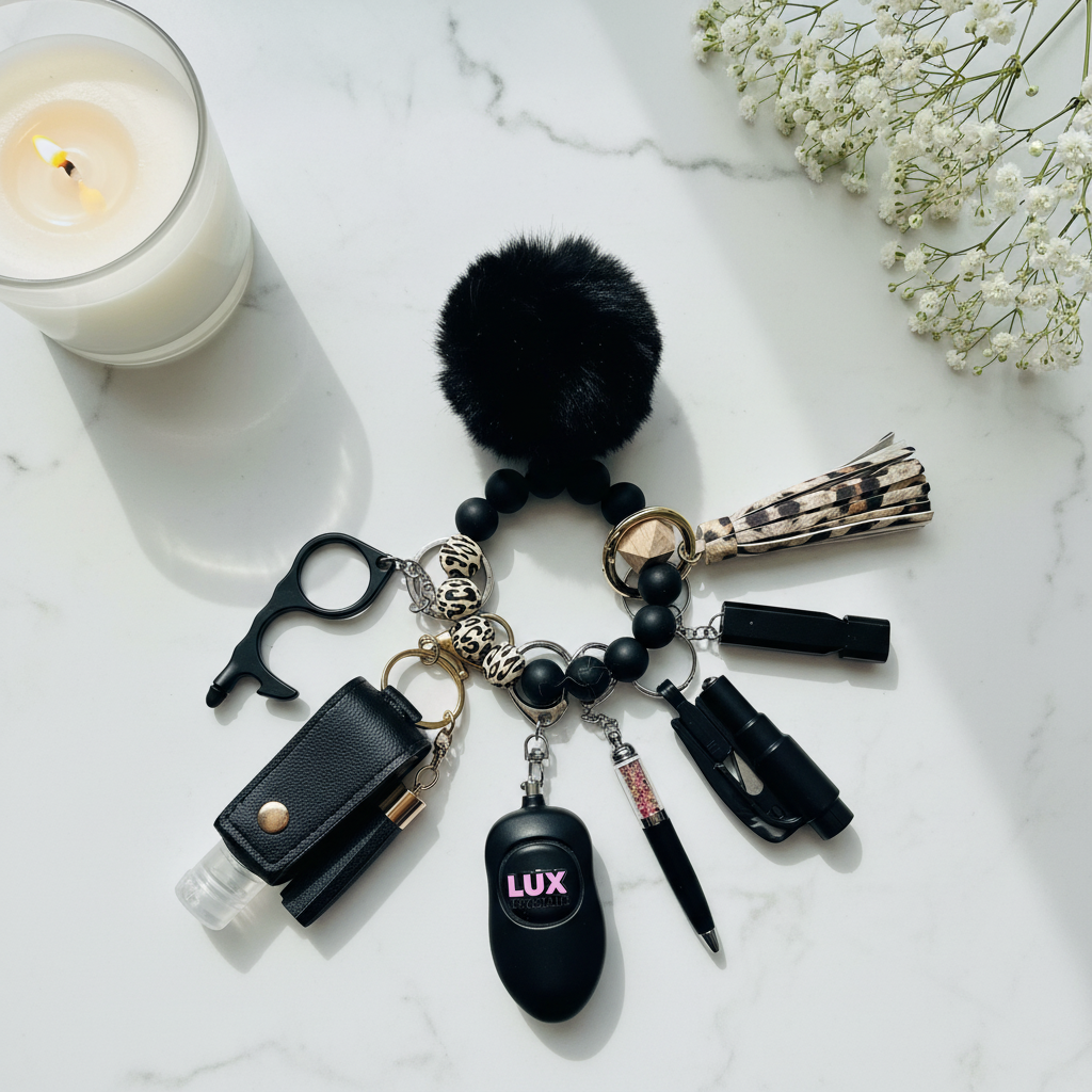 Leopard Unleashed Safety Keychain - Marble Flat Lay