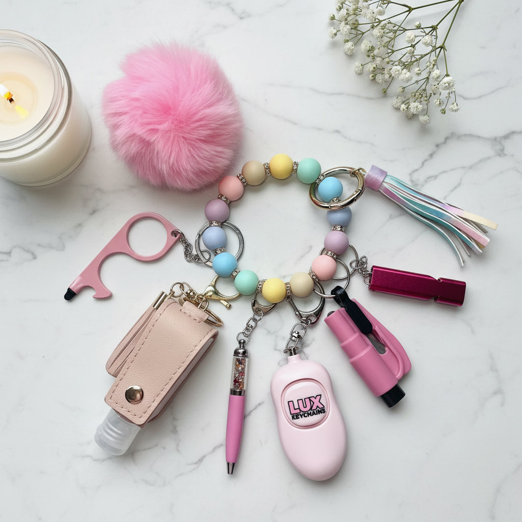 Pastel Safety Keychain - Marble Flat Lay