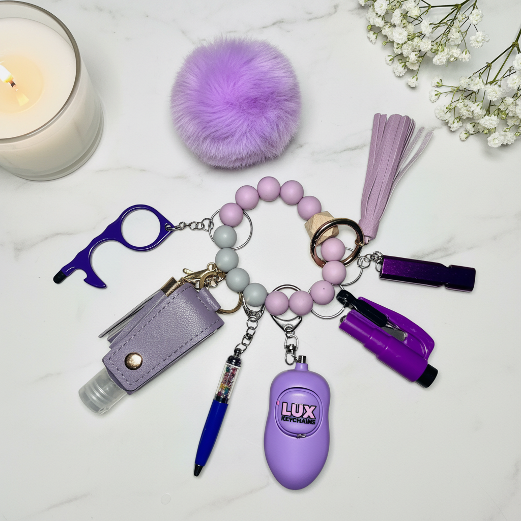 Purple Passion Safety Keychain - Marble Flat Lay