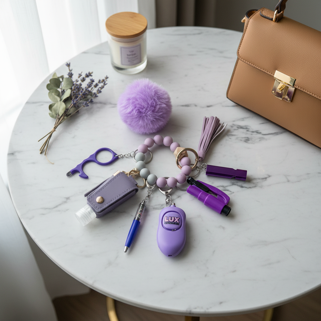 Purple Passion Safety Keychain - Styled Table