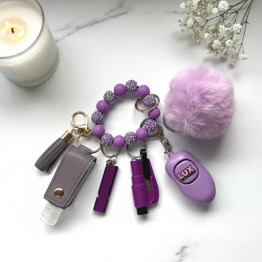 Purple Smut Safety Keychain - Marble Flat Lay