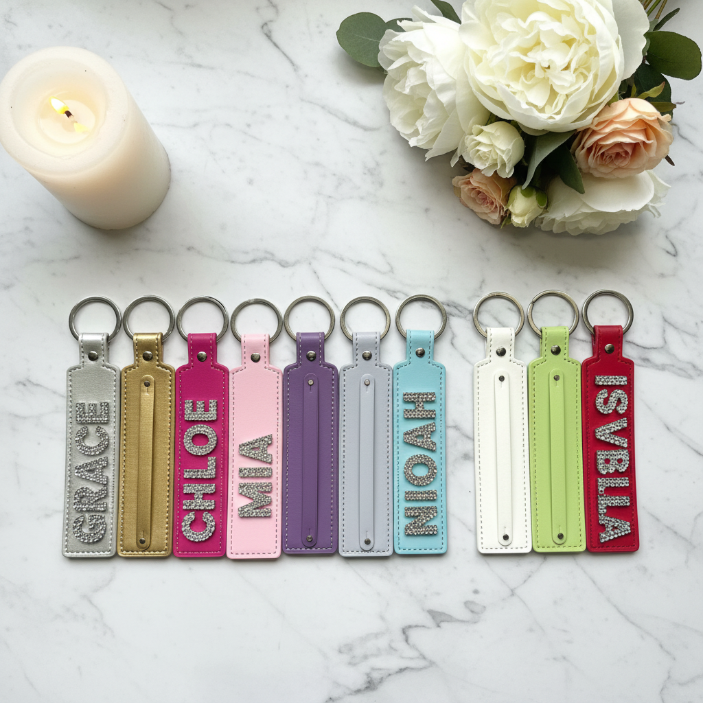 Rhinestone Name Tags - Marble Candle Flowers v3