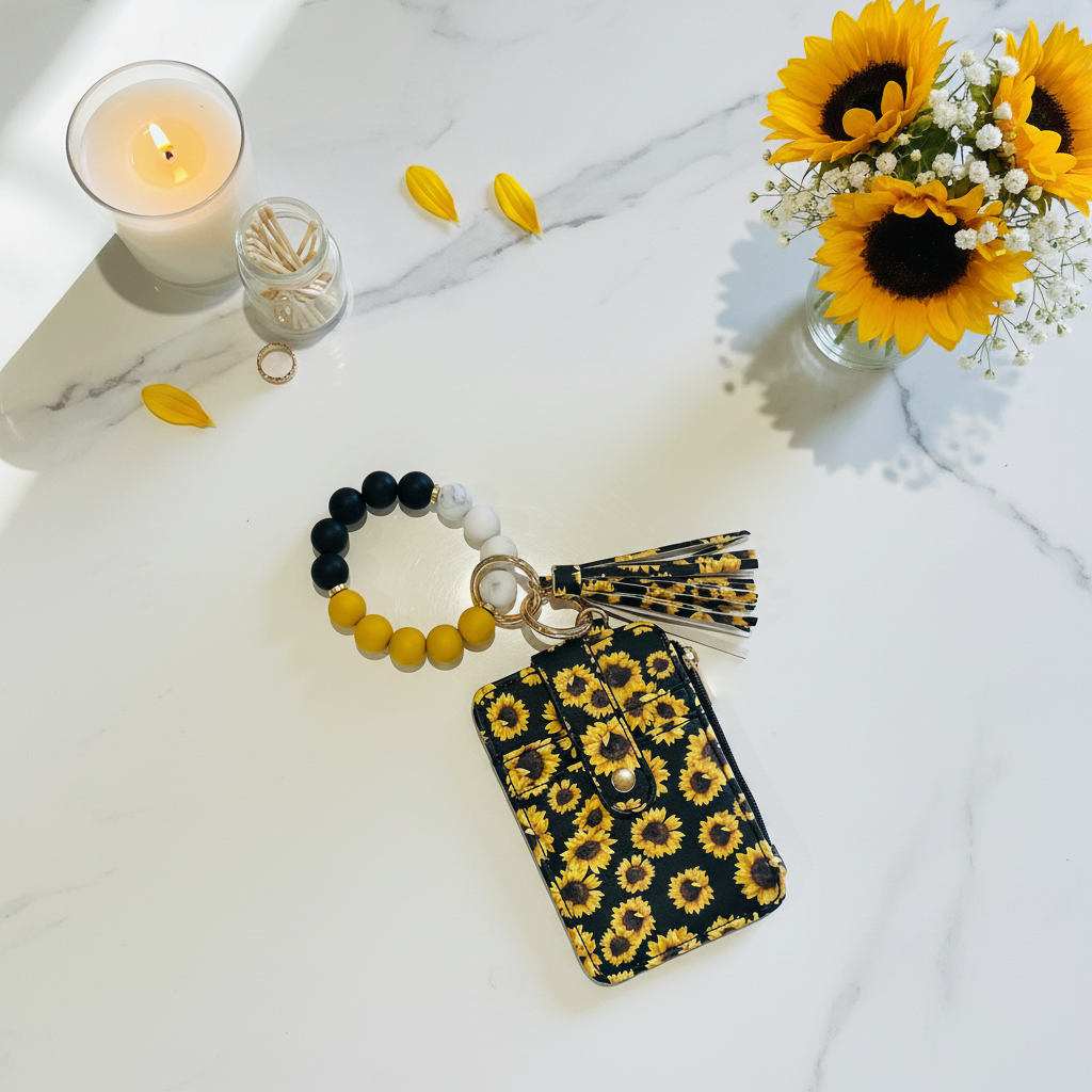 Sunflower Coin Purse & Wristlet - Marble Flat Lay