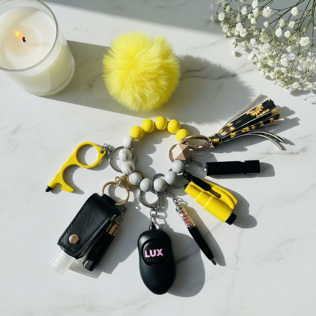 Sunflower Safety Keychain - Marble Flat Lay